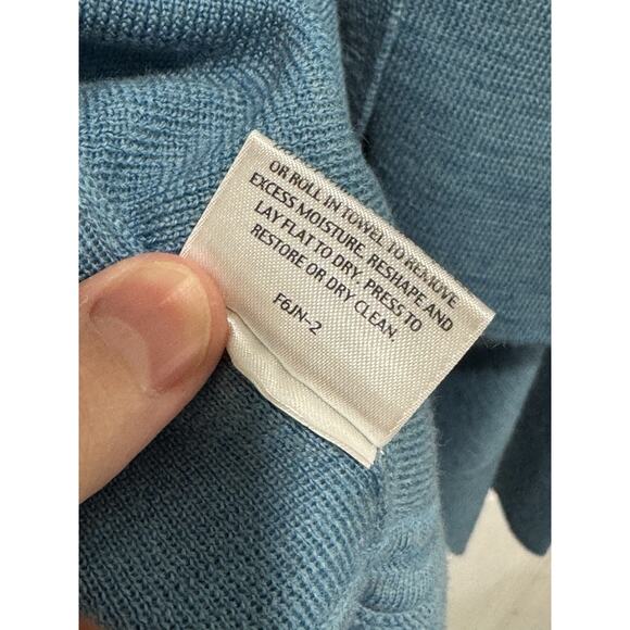 EILEEN FISHER TEAL WOOL OPEN FRONT COWL NECK CARDIGAN SWEATER SZ LARGE - Picture 7 of 7